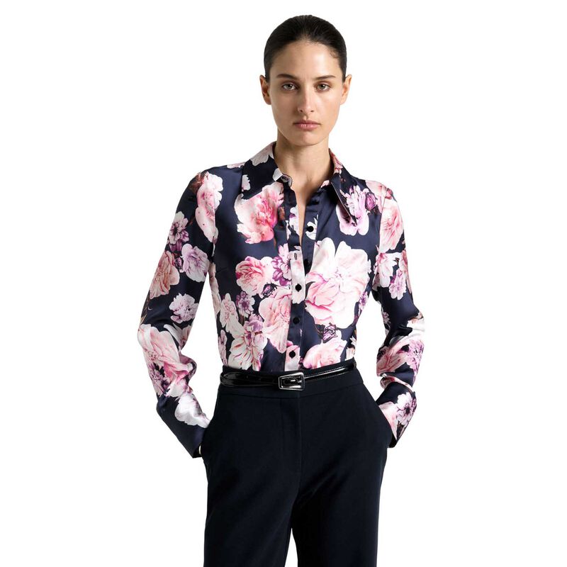 Cue Photographic Rose Satin Shirt image number 0